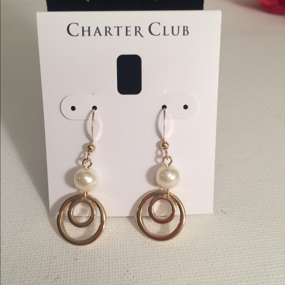 Gold-tone Circles and Pearl Drop Earrings Boho Style
